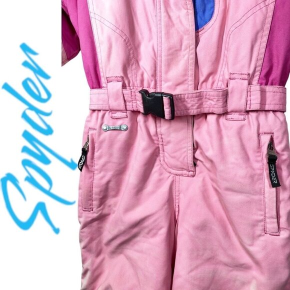 SPYDER Vintage Girl's Pink Retro Tie Dye Ski Snow Jumpsuit Stowed Hood, Size 5 - Picture 4 of 15